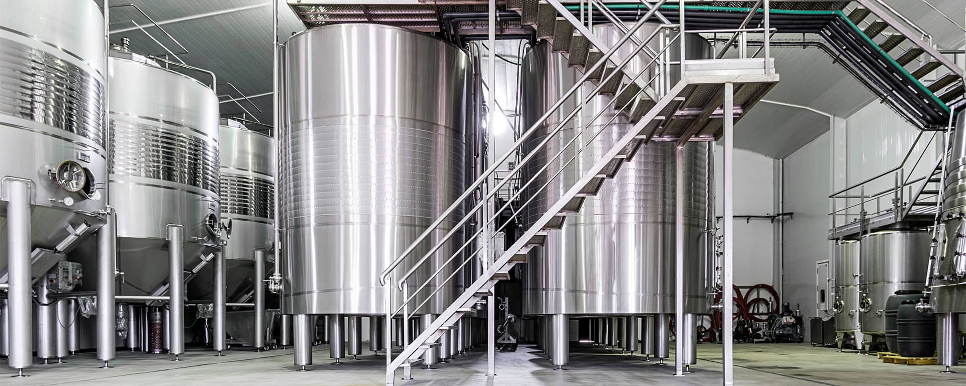 Stainless processing equipment and access systems inside an industrial facility