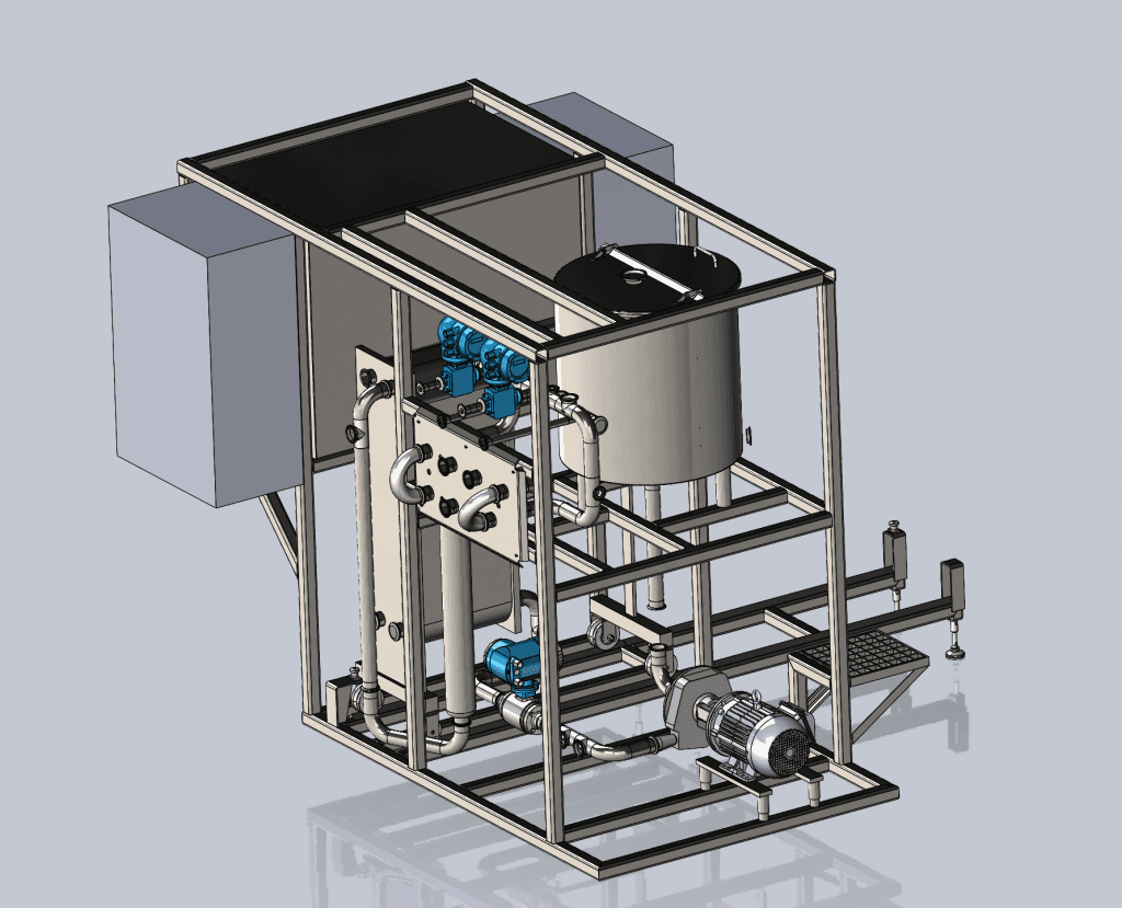 Detailed model of a custom industrial equipment skid
