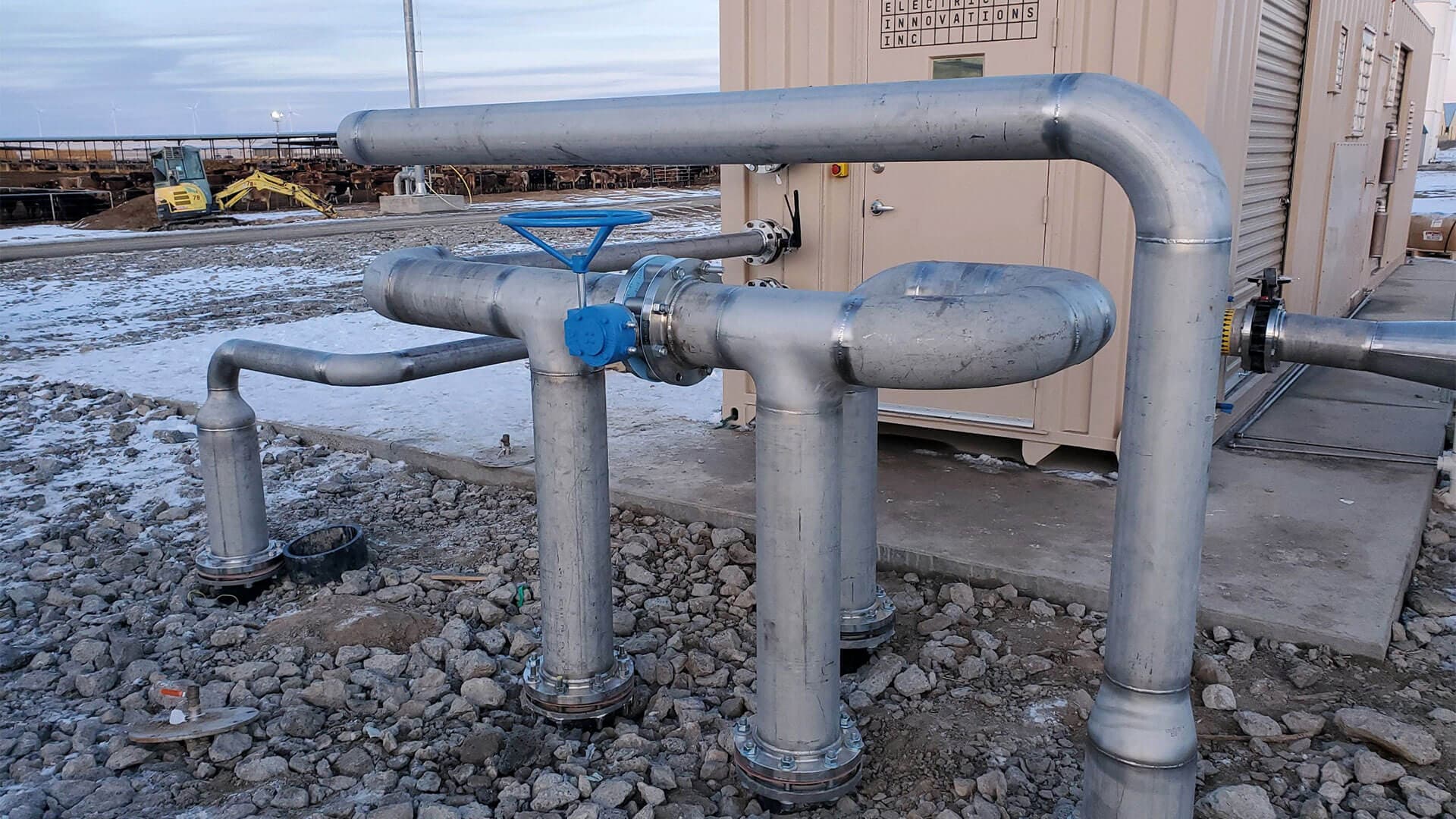 Installed sanitary stainless piping inside an industrial facility